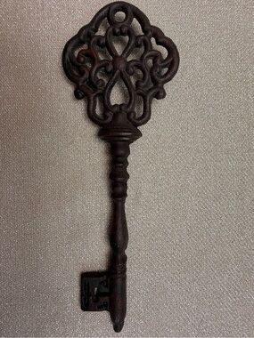 Ornate Decorative Wall Hook Key in Dark Brown Cast Iron